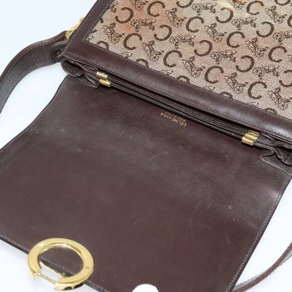 CELINE C Sulky Shoulder Bag Canvas Brown gold Auth - Picture 12 of 15